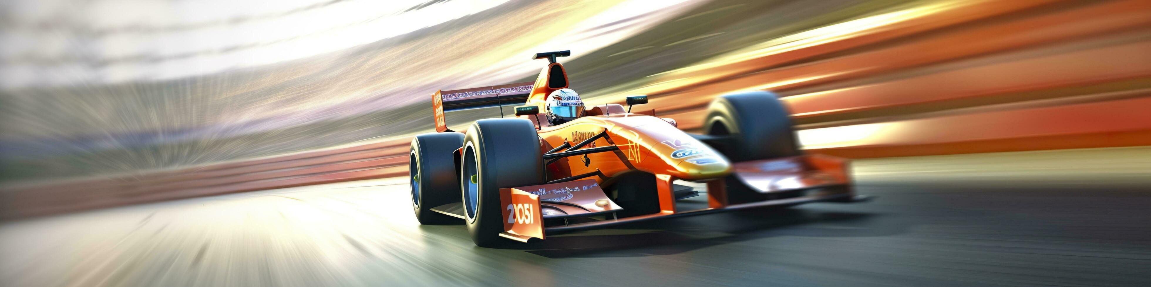 AI generated Racing car at high speed. Racer on a racing car passes the track. Motor sports competitive team racing. Motion blur background. Generative AI photo