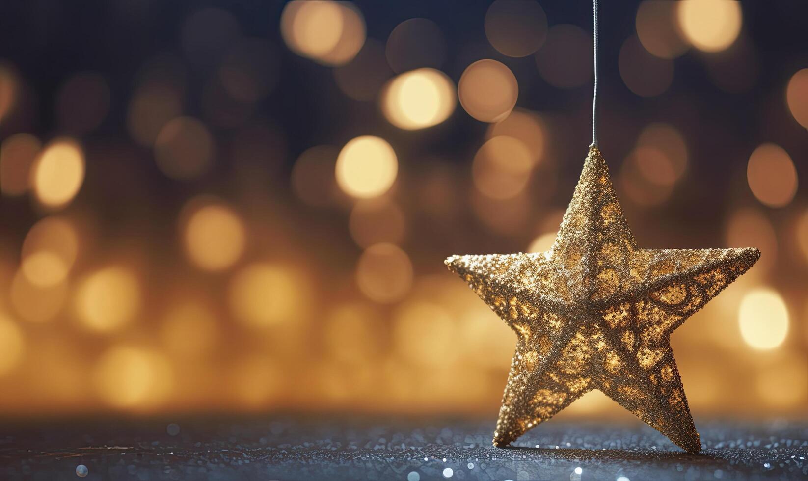 AI generated Sparkling Golden Christmas Star. Ornament Decoration Defocused Bokeh Background. AI Generated photo