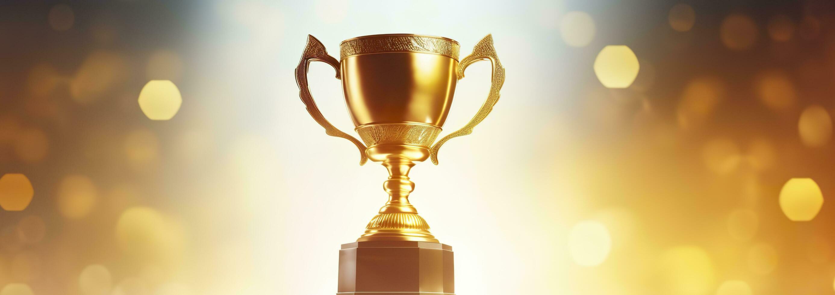 AI generated Champion golden trophy for winner background. Success and achievement concept. Generative AI photo