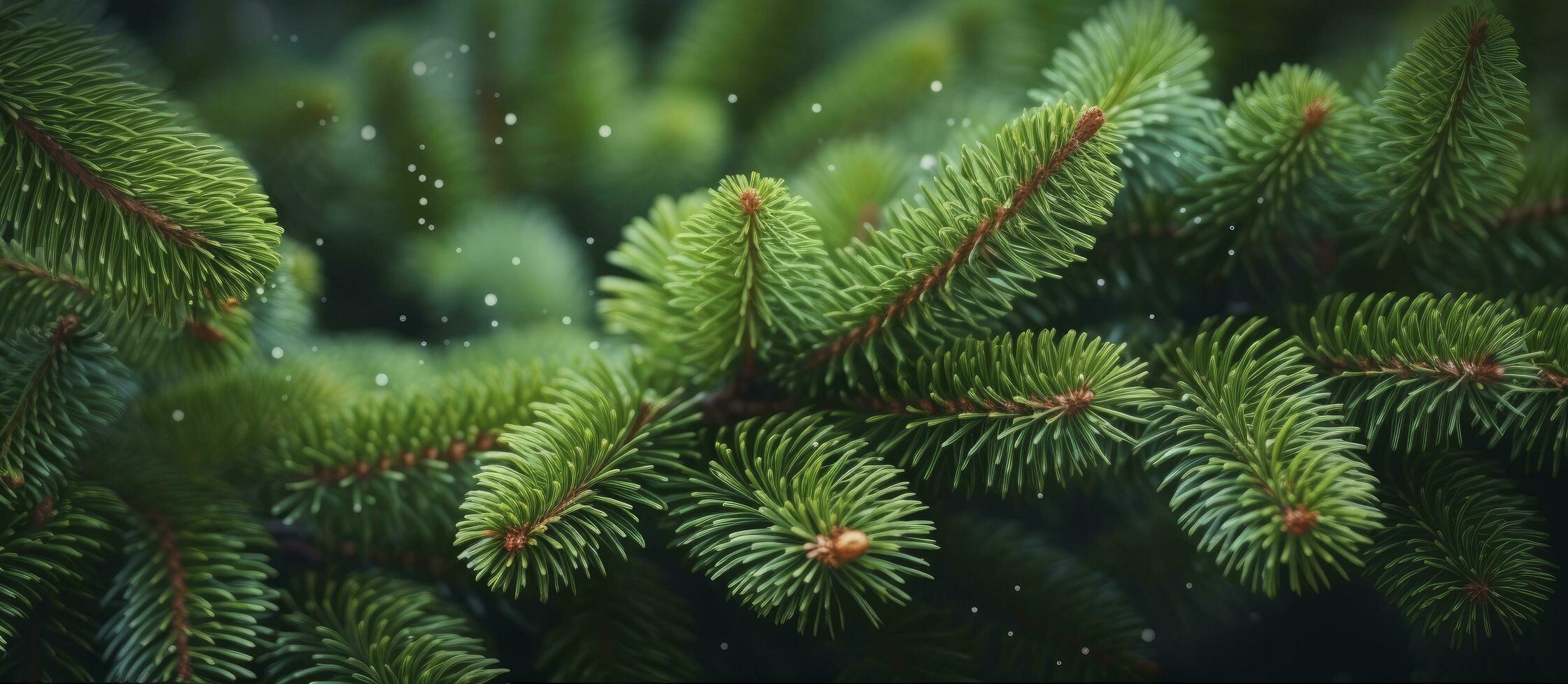 AI generated Close up view of a Christmas tree branches on a natural background. photo