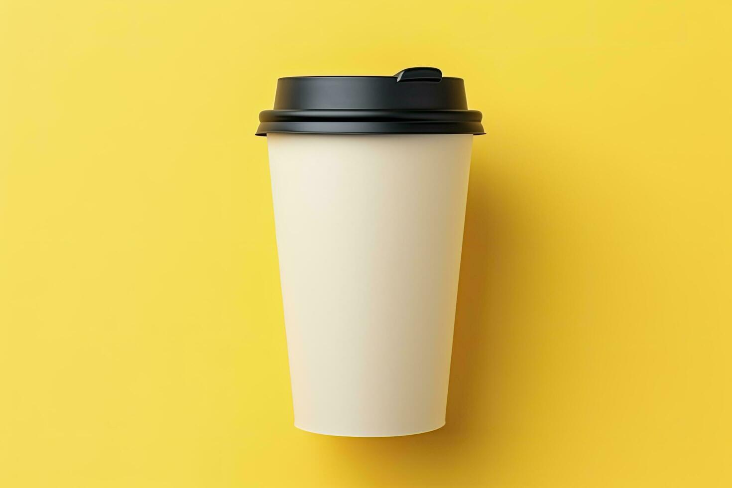 AI generated Blank coffee cup isolated on yellow background. AI Generated photo