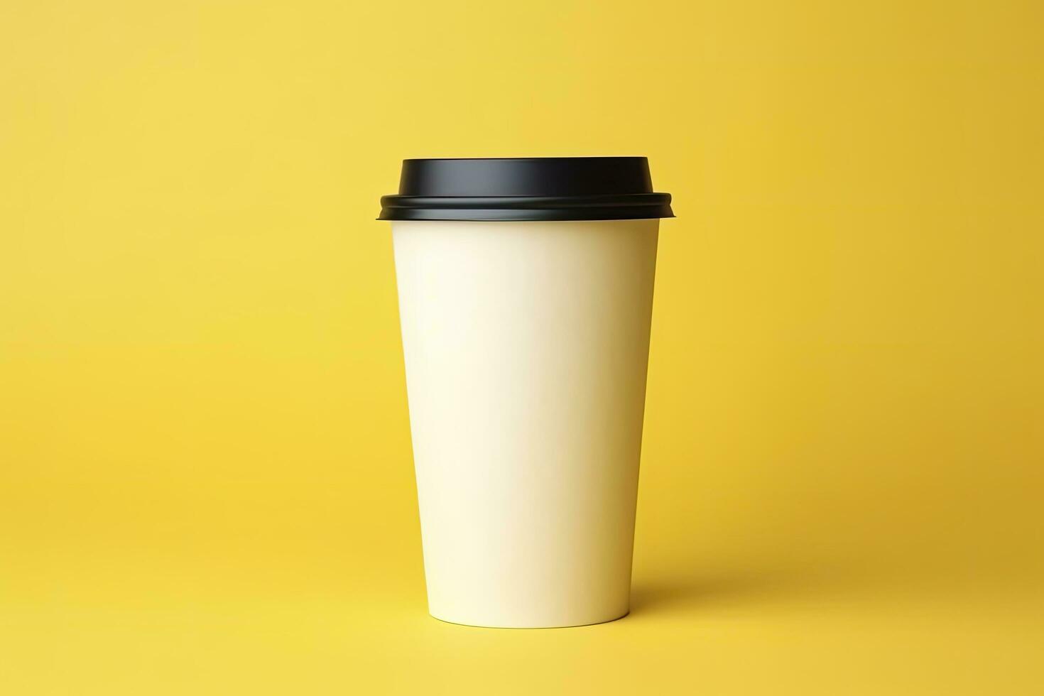 AI generated Blank coffee cup isolated on yellow background. AI Generated photo