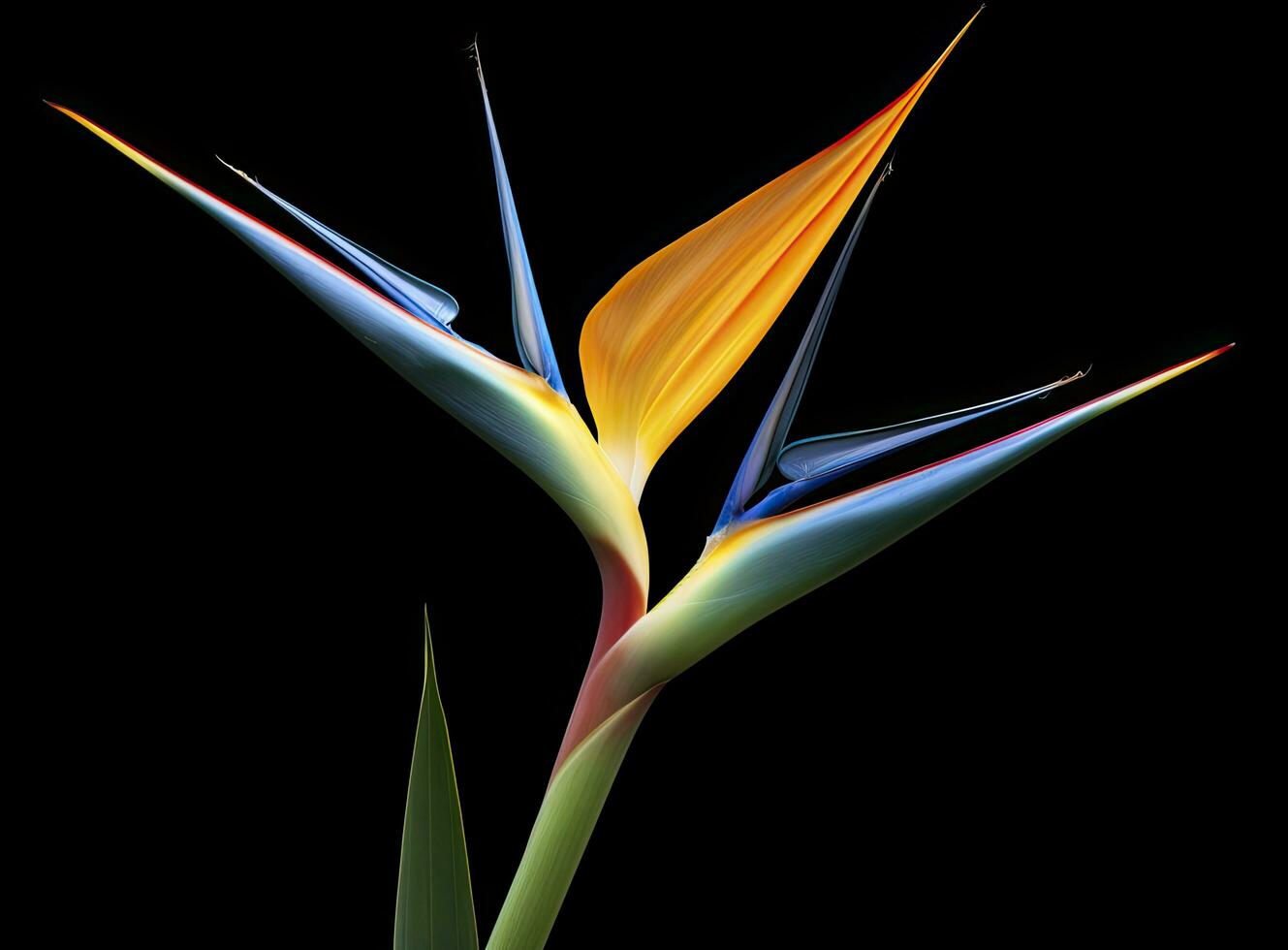 AI generated Bird of paradise flower isolated on black background. AI Generated photo