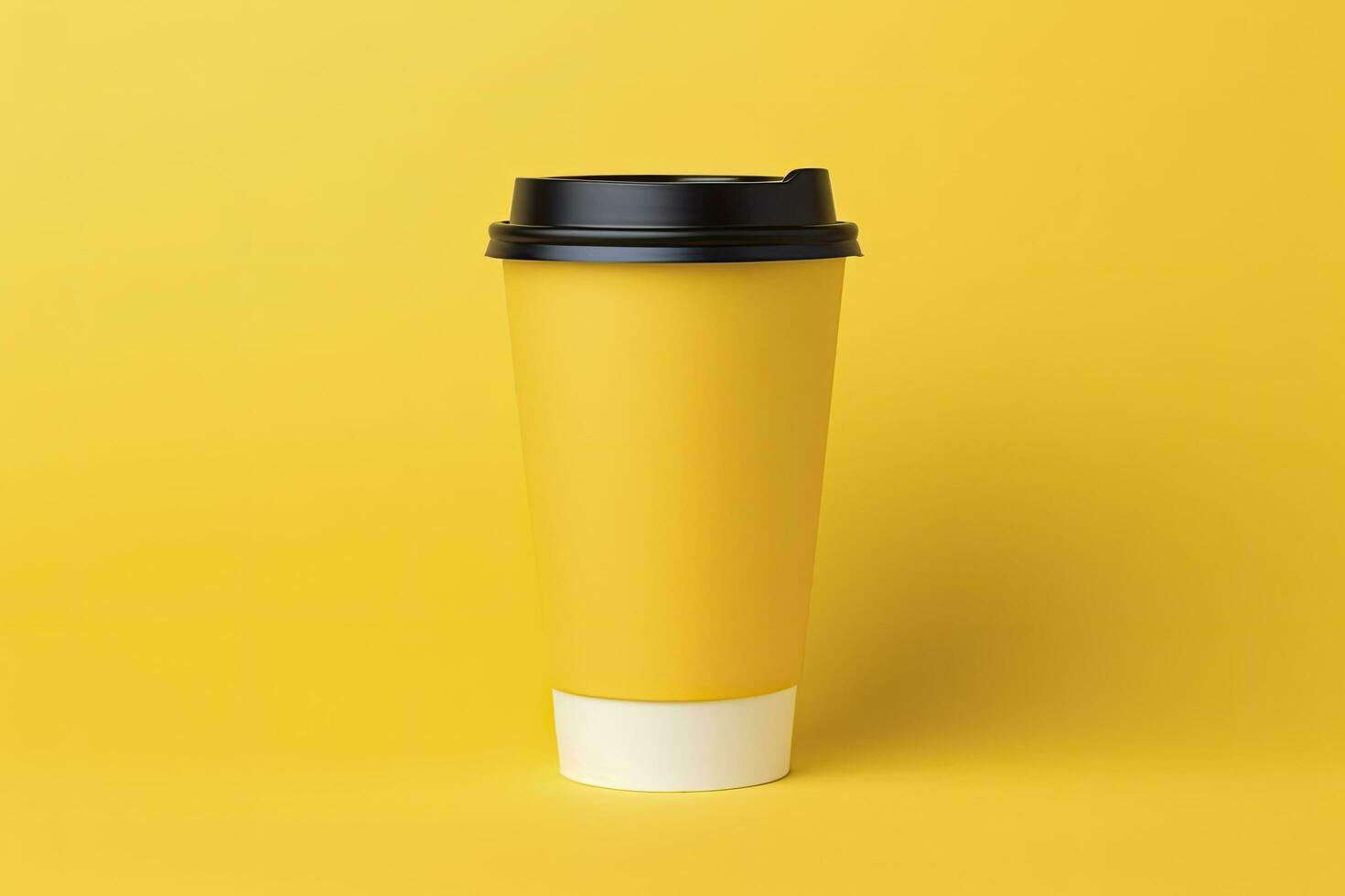 AI generated Blank coffee cup isolated on yellow background. AI Generated photo