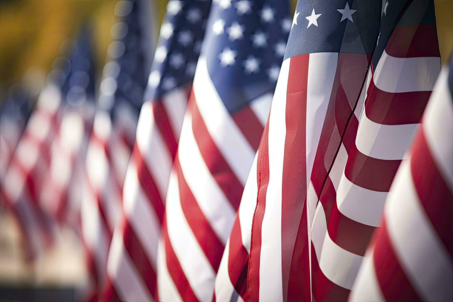 AI generated Closeup of an American flag in a row. AI Generated photo