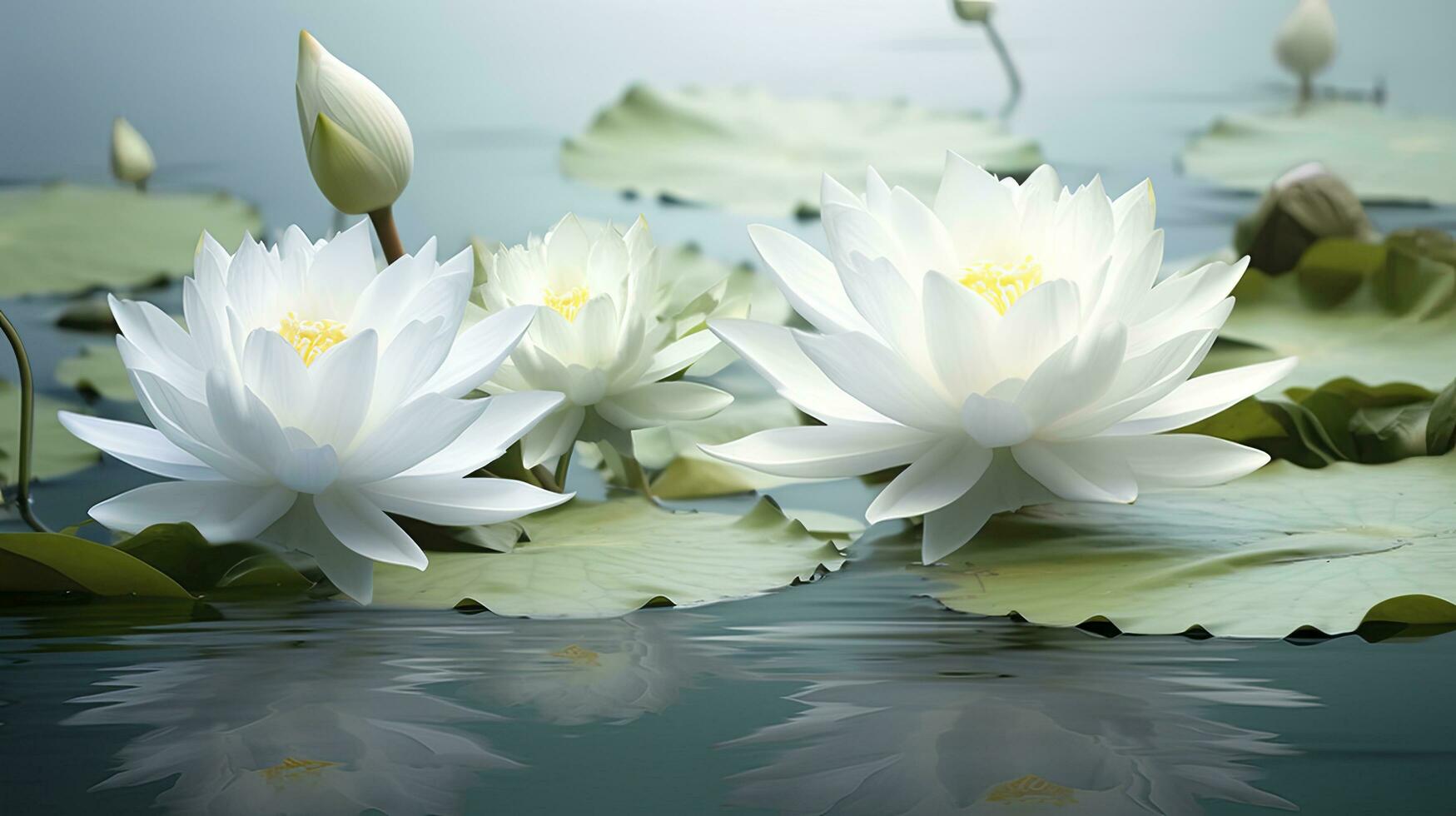 AI generated White Lotus Flower in water. AI Generated photo