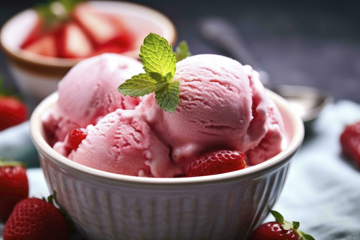 AI generated Strawberry Ice Cream with Fresh Strawberries. AI Generated photo