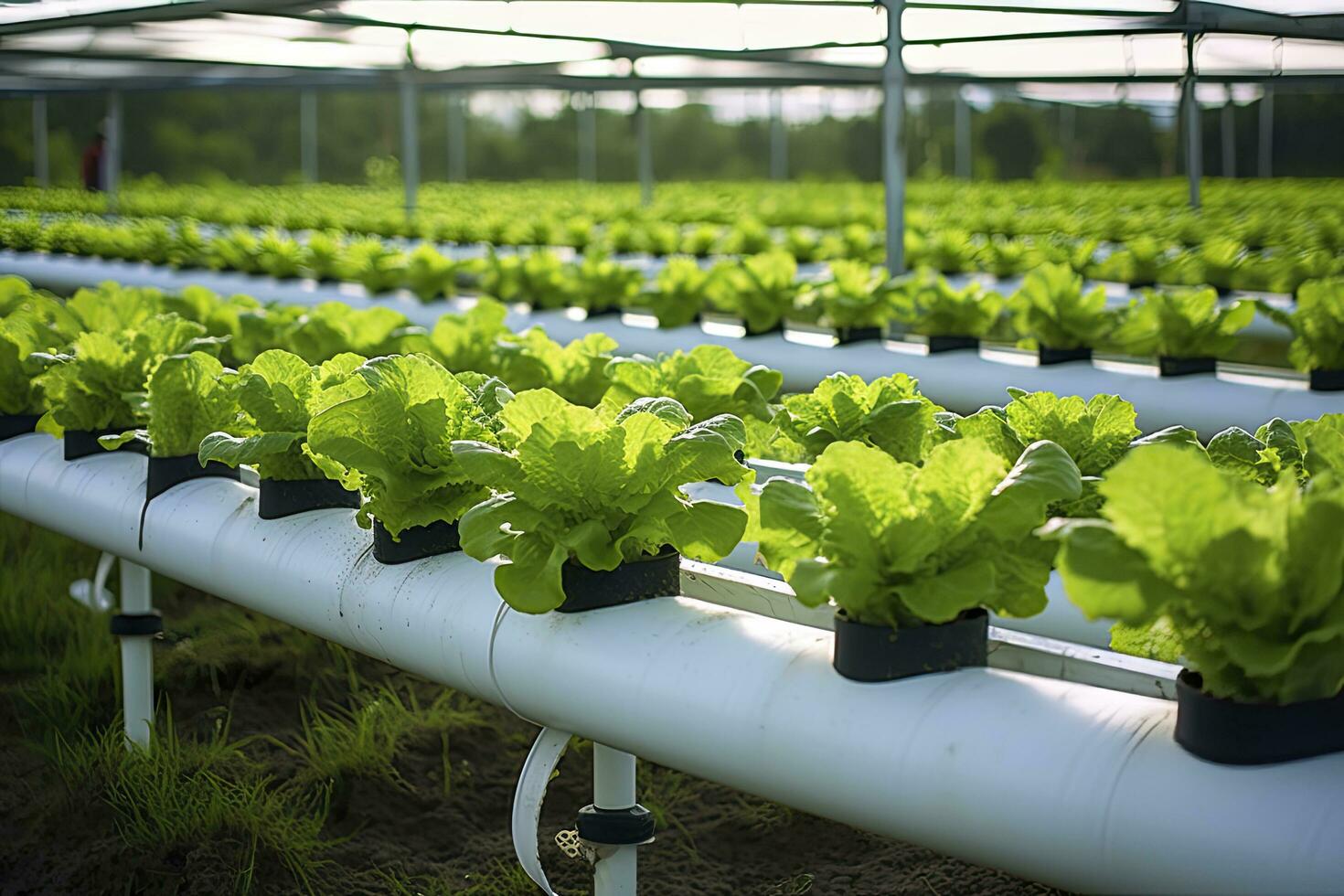 AI generated Hydroponic lettuce growing. AI Generated photo