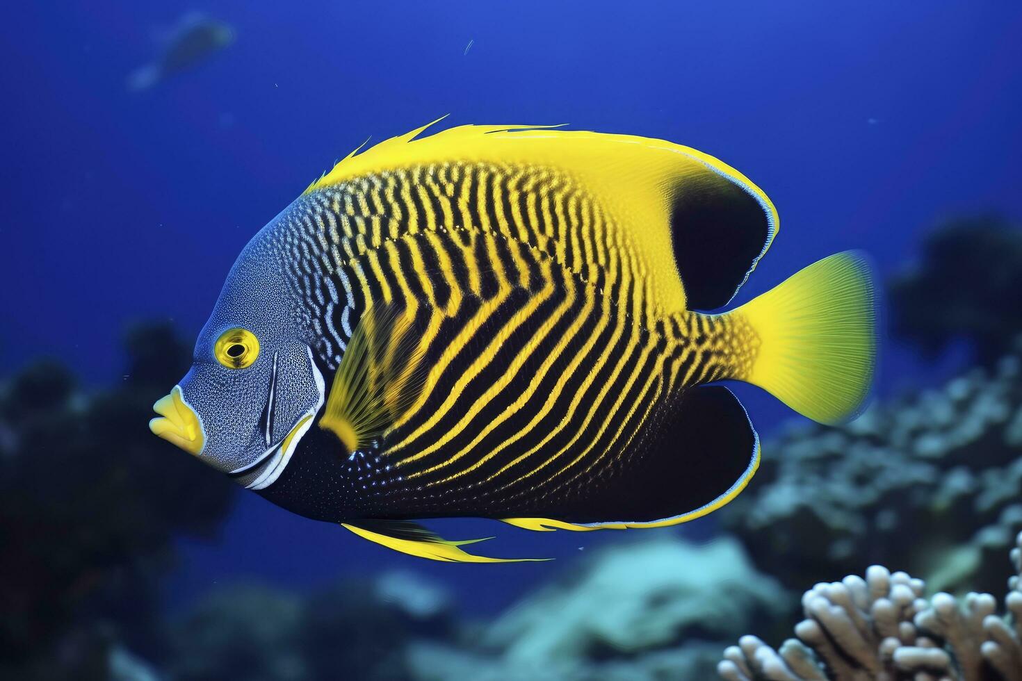 AI generated Beautiful angelfish in the ocean. photo