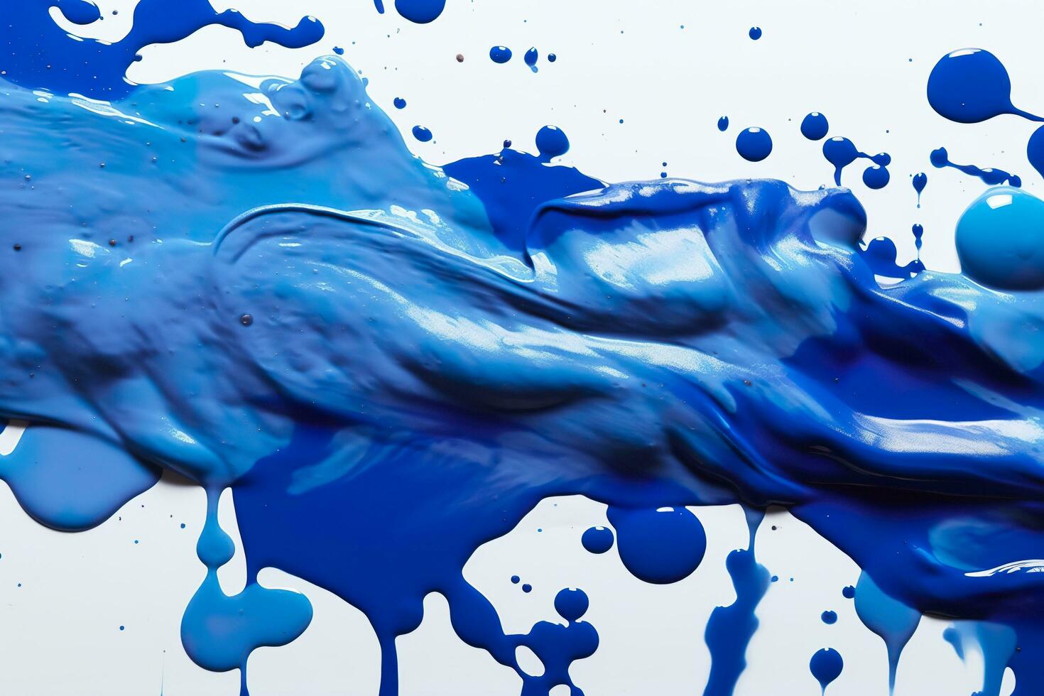 AI generated Close up of blue paint shapes on white background with copy space. photo