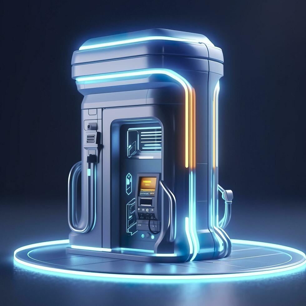 AI generated Futuristic Illustration of Cylindrical Car Battery, Electric Battery Station at a Gas Station. AI Generative photo