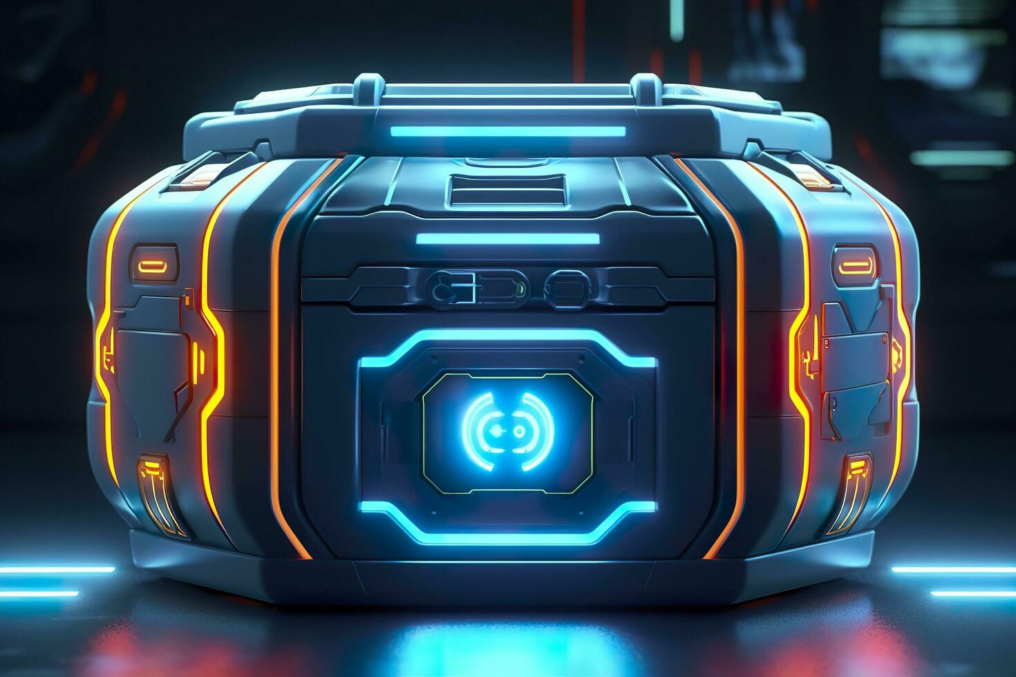AI generated Modern and Futuristic Neon Digital Gaming Chest in Cartoon Pixar 3D Blender Style. AI Generative photo