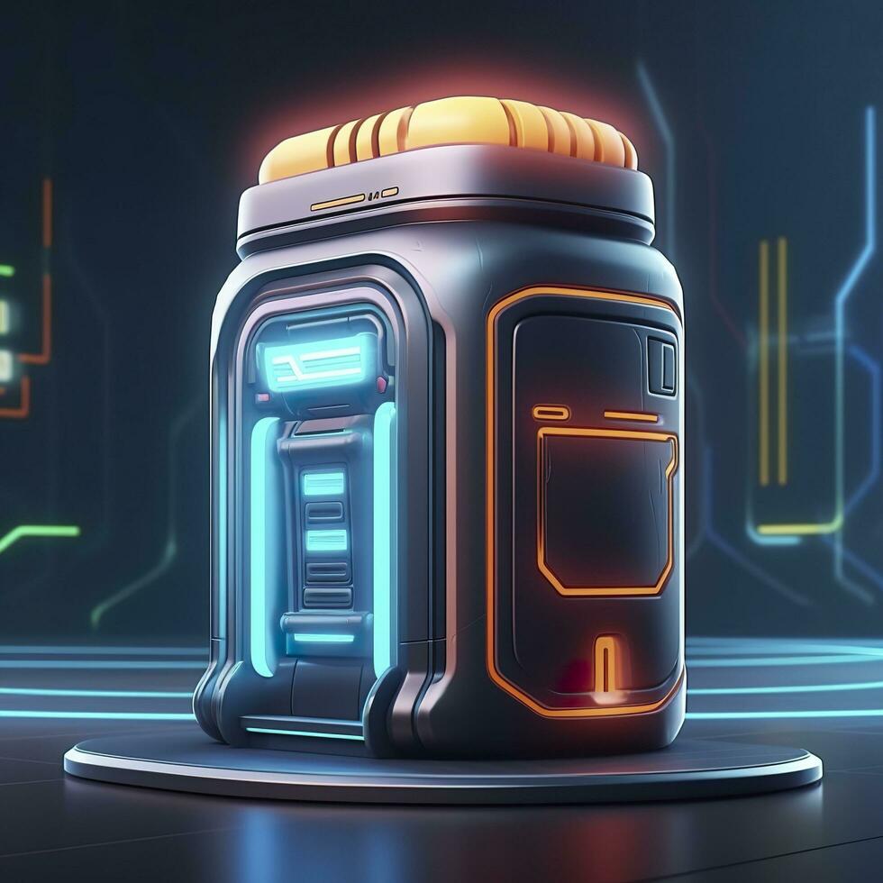 AI generated Futuristic Illustration of Cylindrical Car Battery, Electric Battery Station at a Gas Station. AI Generative photo
