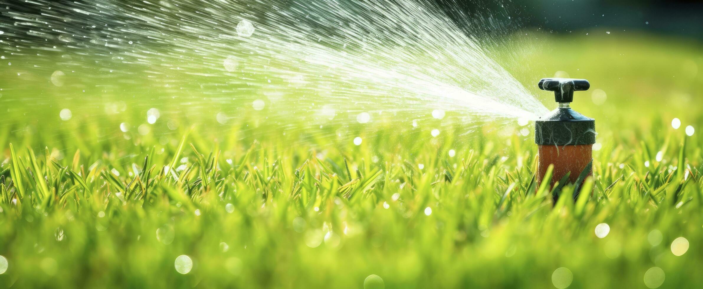 AI generated Automatic garden lawn sprinkler in action watering grass. AI Generated photo