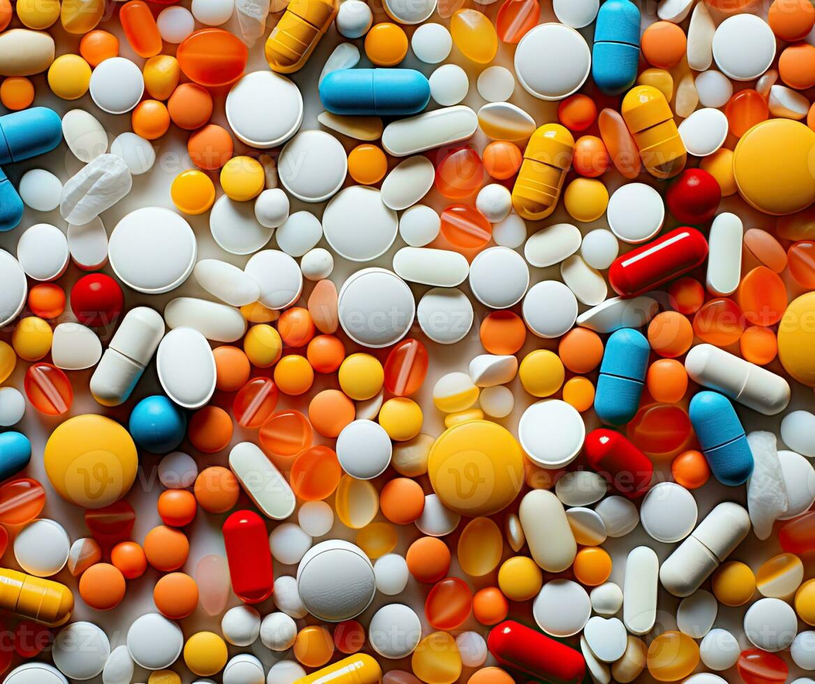 AI Generated Pills capsules colorful medical background photo