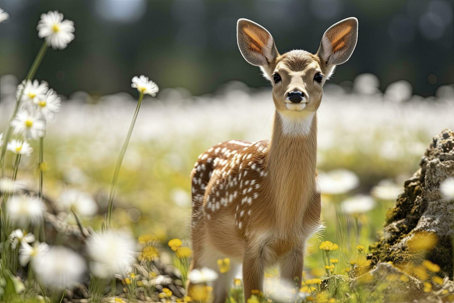 AI generated Female roe deer with beautiful flower. AI Generated photo