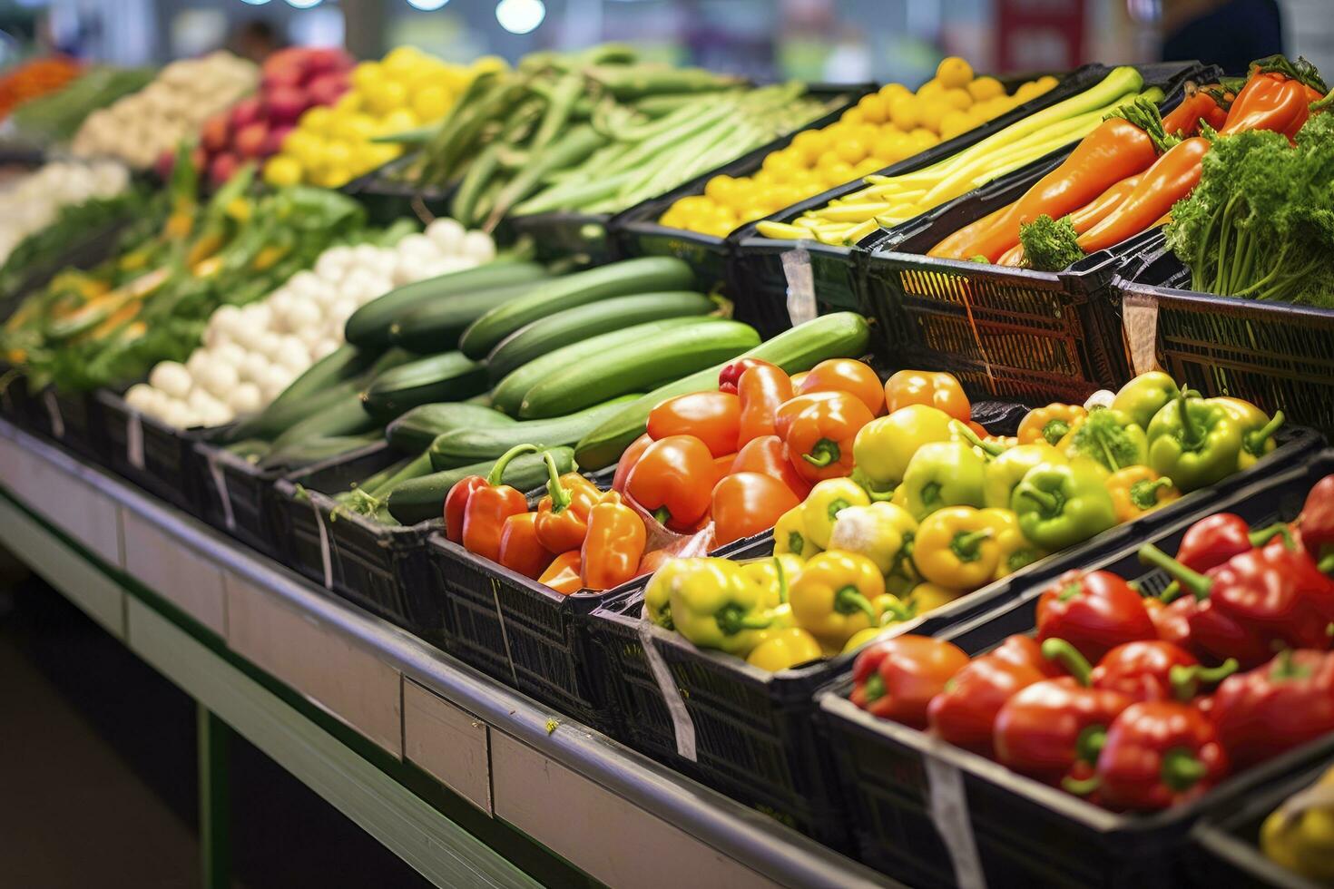 ai generado frutas y vegetales a ciudad mercado. ai generado foto