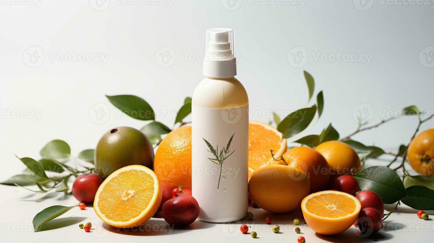 AI generated Fruit-based skincare ai generated bottle mockup photo