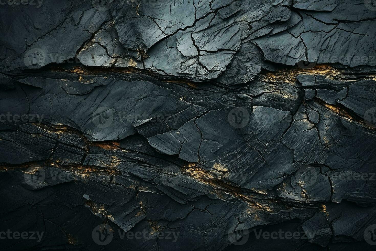 AI generated Black stone texture with cracks. Abstract natural volumetric dark gray rock background with copy space. Grunge modern surface for banner design AI generated photo