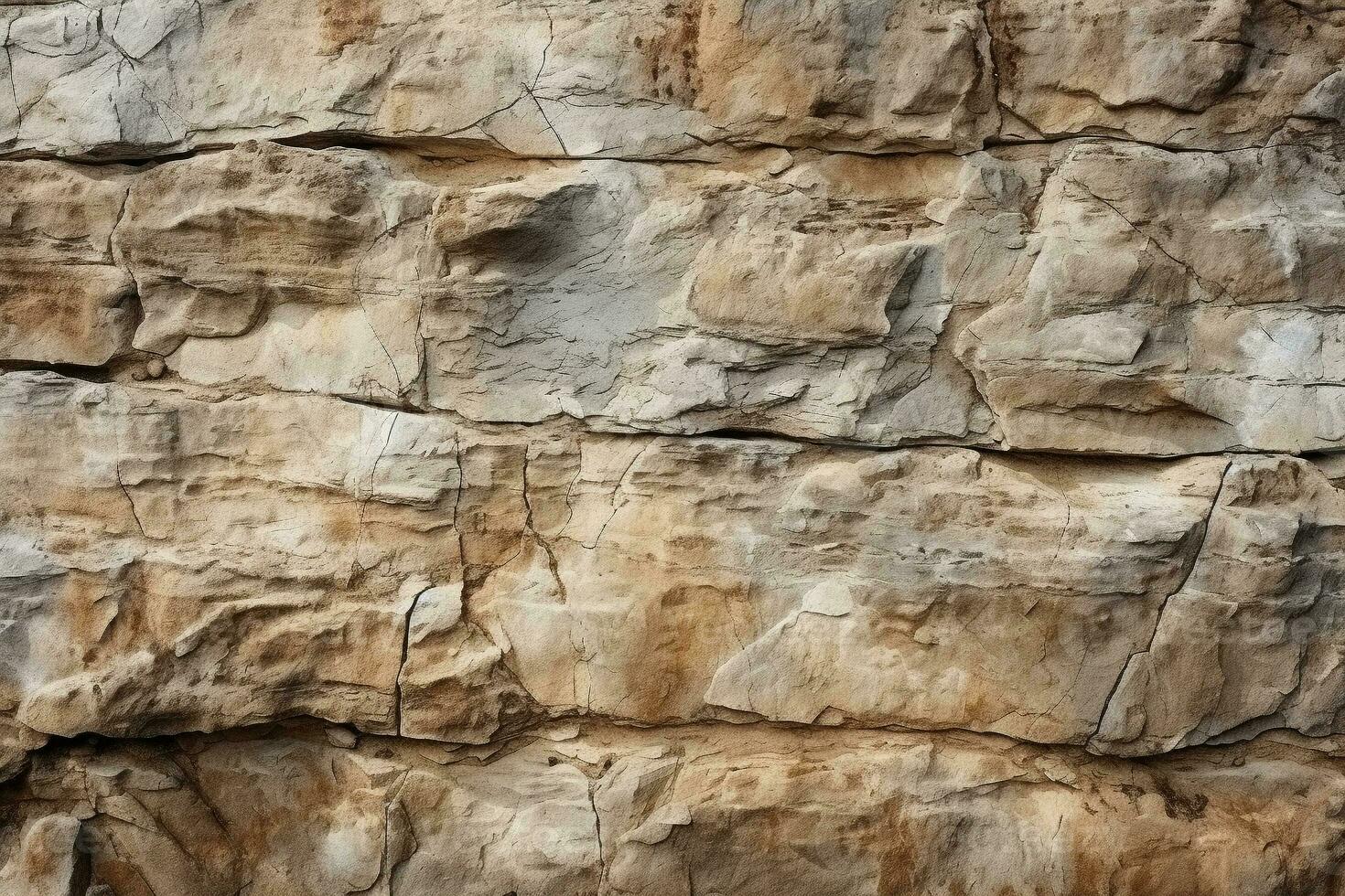 AI generated Light brown stone texture with bricks. Abstract beige grunge banner background. Natural rock surface with copy space for modern design photo