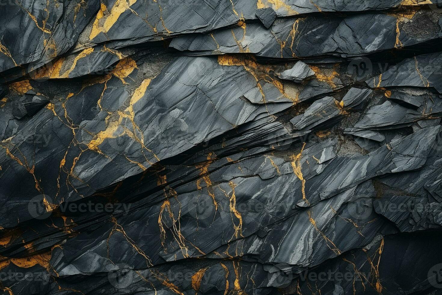 AI generated Gold and gray stone texture with cracks. Abstract wide natural granite dark rock background with copy space. Grunge modern surface for banner design photo