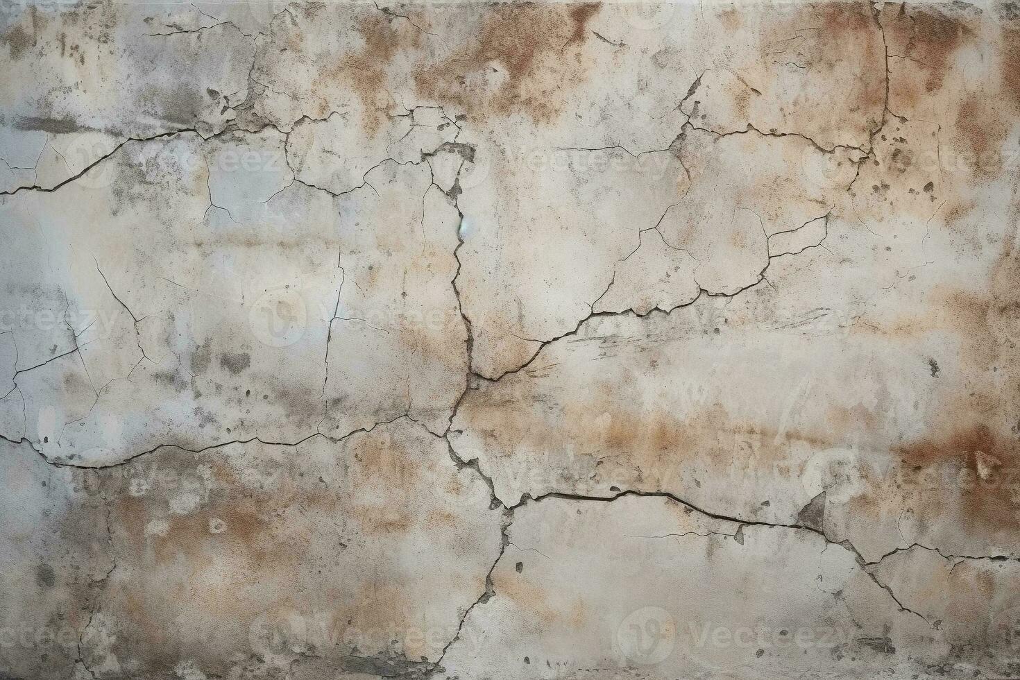 AI generated Rustic cracked concrete texture with weathered stains. Texture, background, pattern photo