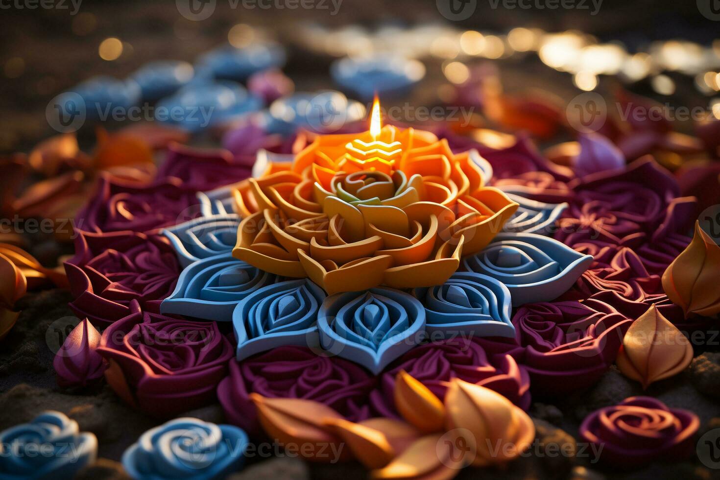 AI generated The intricate pattern of a mandala, created with colorful sand, symbolizing the impermanence and interconnectedness of all things photo