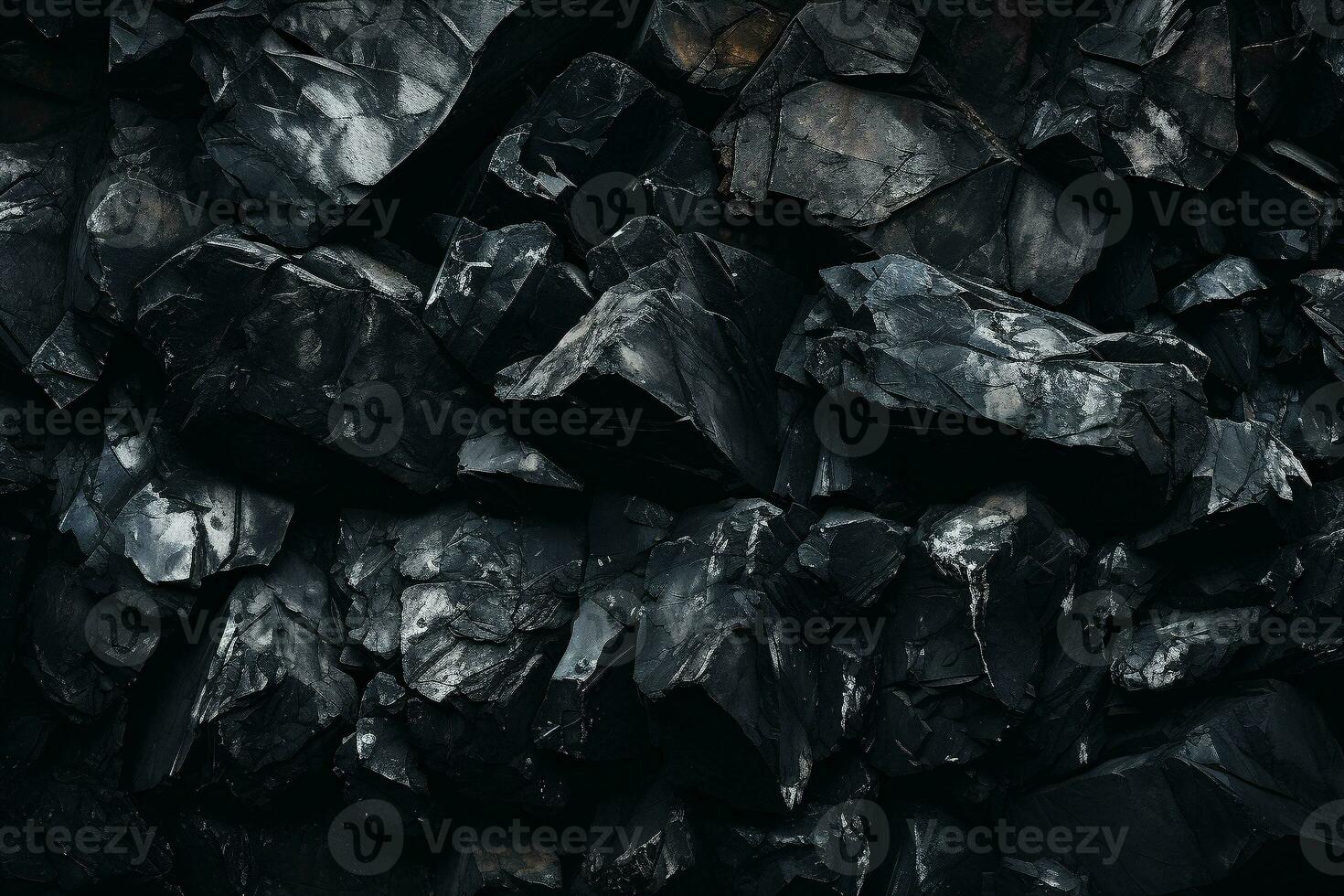 AI generated Black stone texture with cracks. Abstract natural volumetric dark gray rock background with copy space. Grunge modern surface for banner design photo