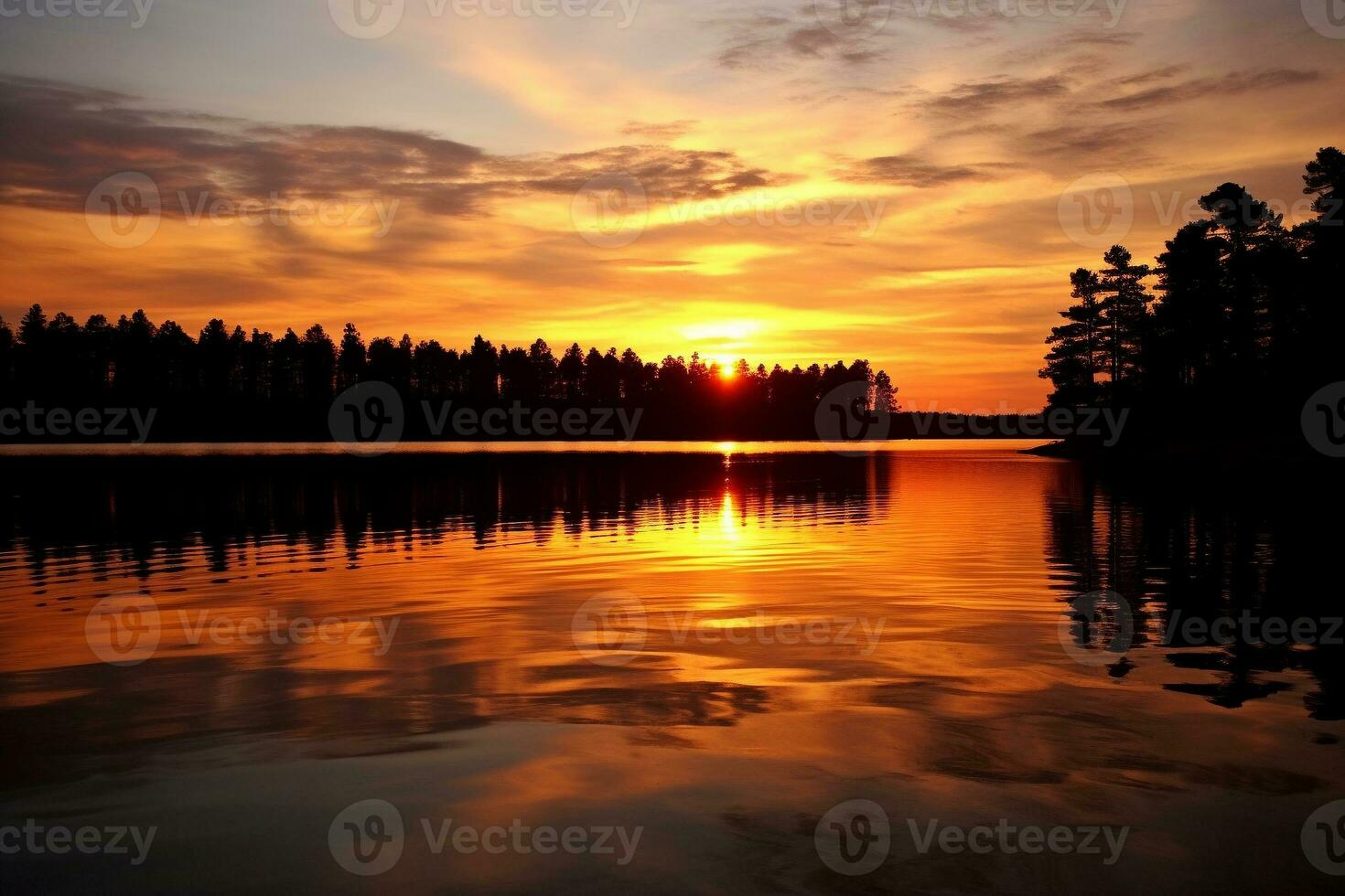 AI generated Sunset reflection on a calm lake surface. Texture, background, pattern photo