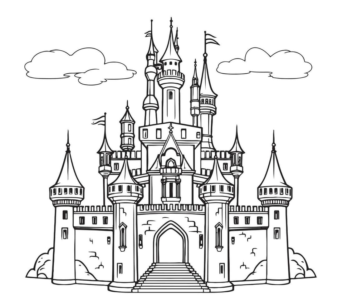 Medieval castle sketch. Vector illustration on white background