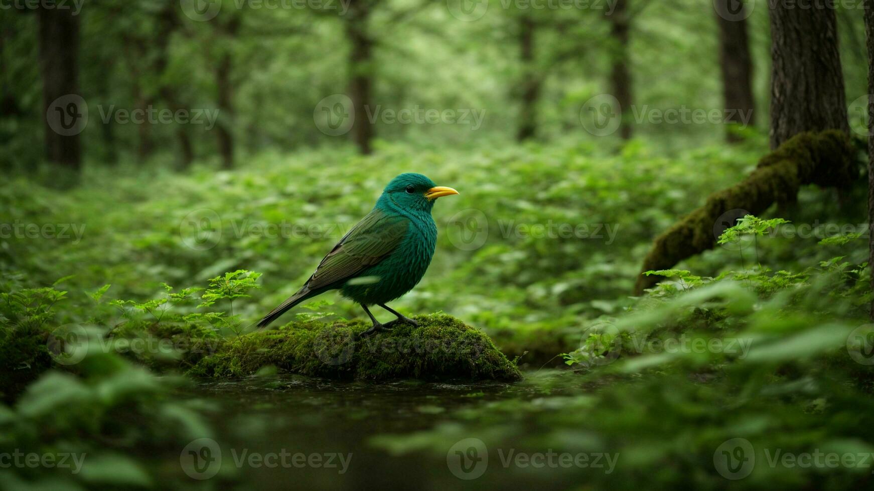 ai generado explorar el intrincado simbiótico relación Entre el absoluto verde árbol naturaleza antecedentes y el vistoso aves ese habitar él. foto