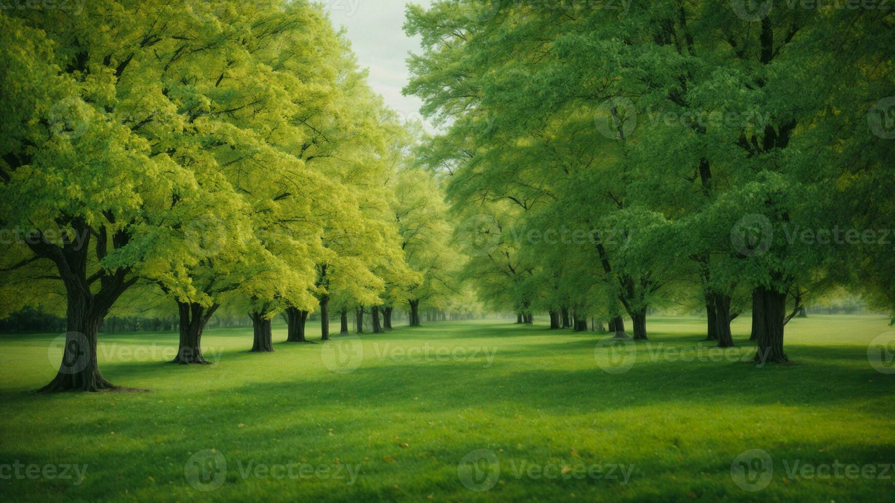 AI generated Delve into the seasonal changes that affect the absolute green tree, elucidating the nuances of its appearance during spring, summer, autumn, and winter. photo