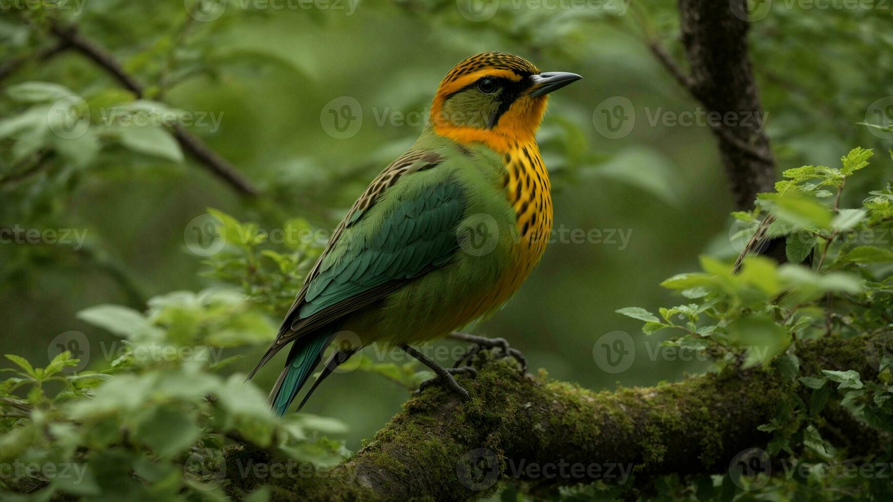 AI generated Construct a field guide for birdwatchers, providing comprehensive information on the diverse avian species that call the absolute green tree their home. photo