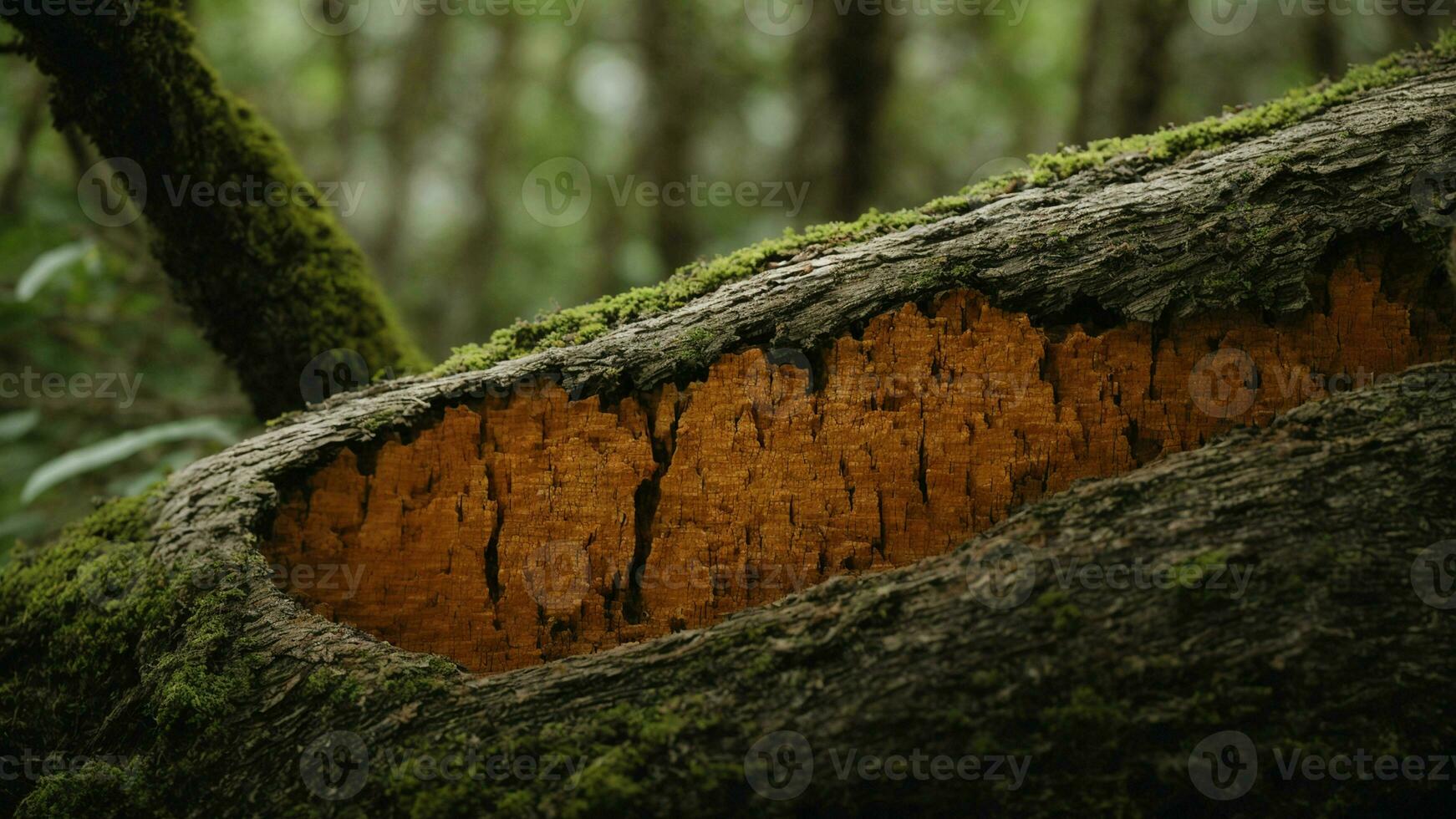 AI generated Explore the microscopic world within the bark of the trees, revealing the complex interplay of organisms that contribute to the overall health of the ecosystem. photo