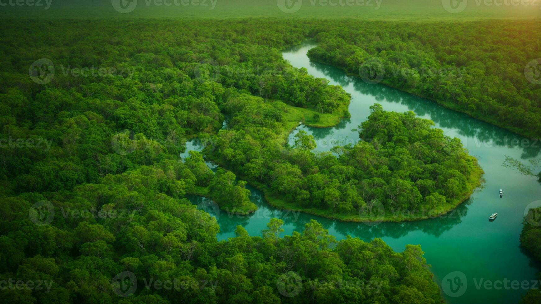 AI generated Create a detailed map of the absolute green tree nature background, highlighting key features, biodiversity hotspots, and the migratory routes of the colorful birds. photo