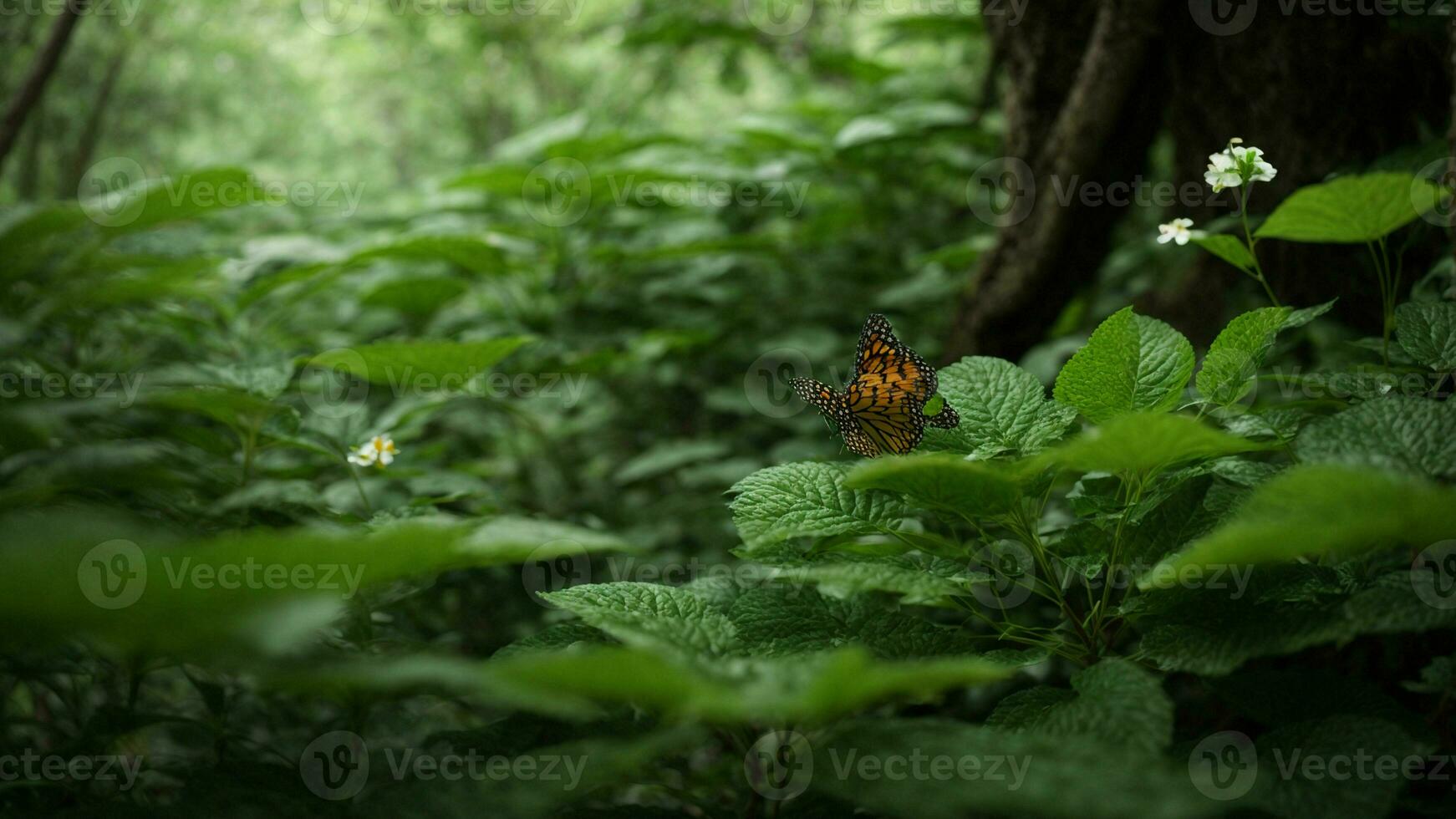 AI generated Explore the symbiotic relationship between the various species of flora and fauna within the absolute green tree nature background, emphasizing the delicate balance that sustains photo