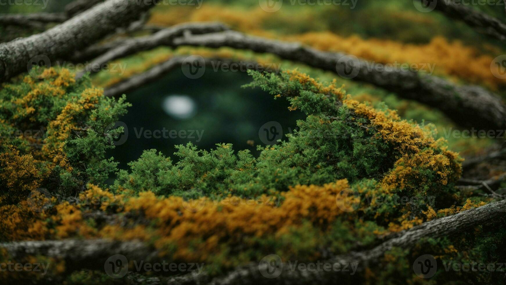 AI generated Explore the microscopic world within the bark of the trees, revealing the complex interplay of organisms that contribute to the overall health of the ecosystem. photo
