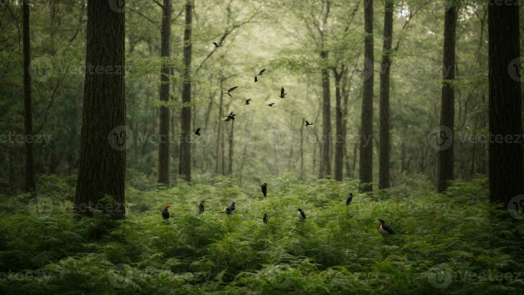 AI generated Explore the impact of a fictional invasive species on the delicate balance of the ecosystem, considering how it disrupts the natural interactions between the trees and birds. photo