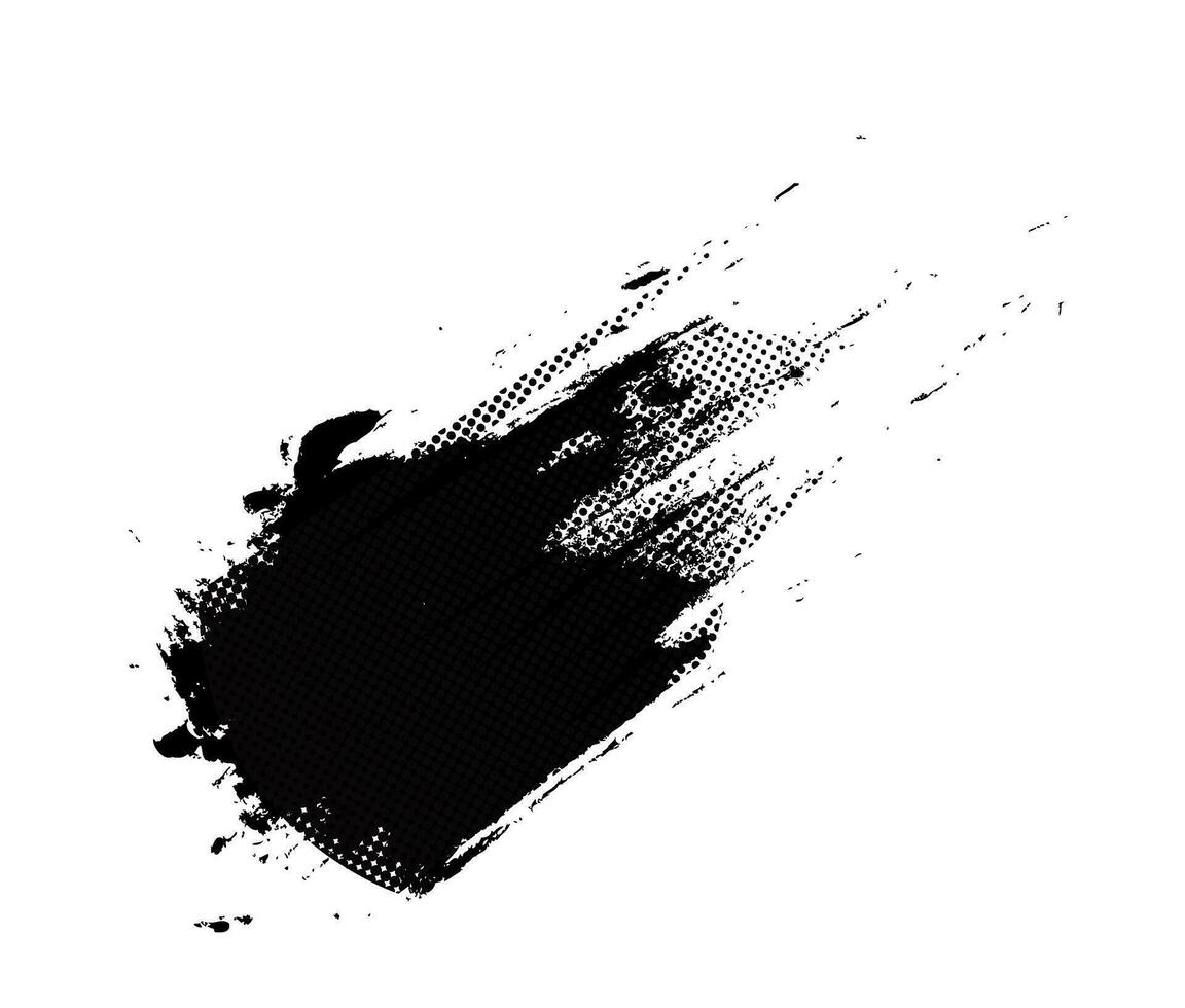 Black paintbrush splattered, abstract rough. Splash ink brush stroke, grunge style, halftone graphic texture. Vector stroke illustration