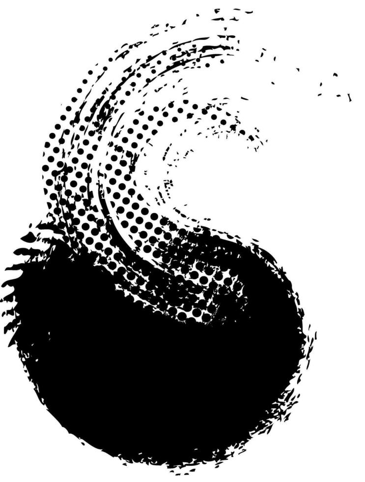 Black paintbrush splattered, abstract rough. Splash ink brush stroke, grunge style, halftone graphic texture. Vector stroke illustration