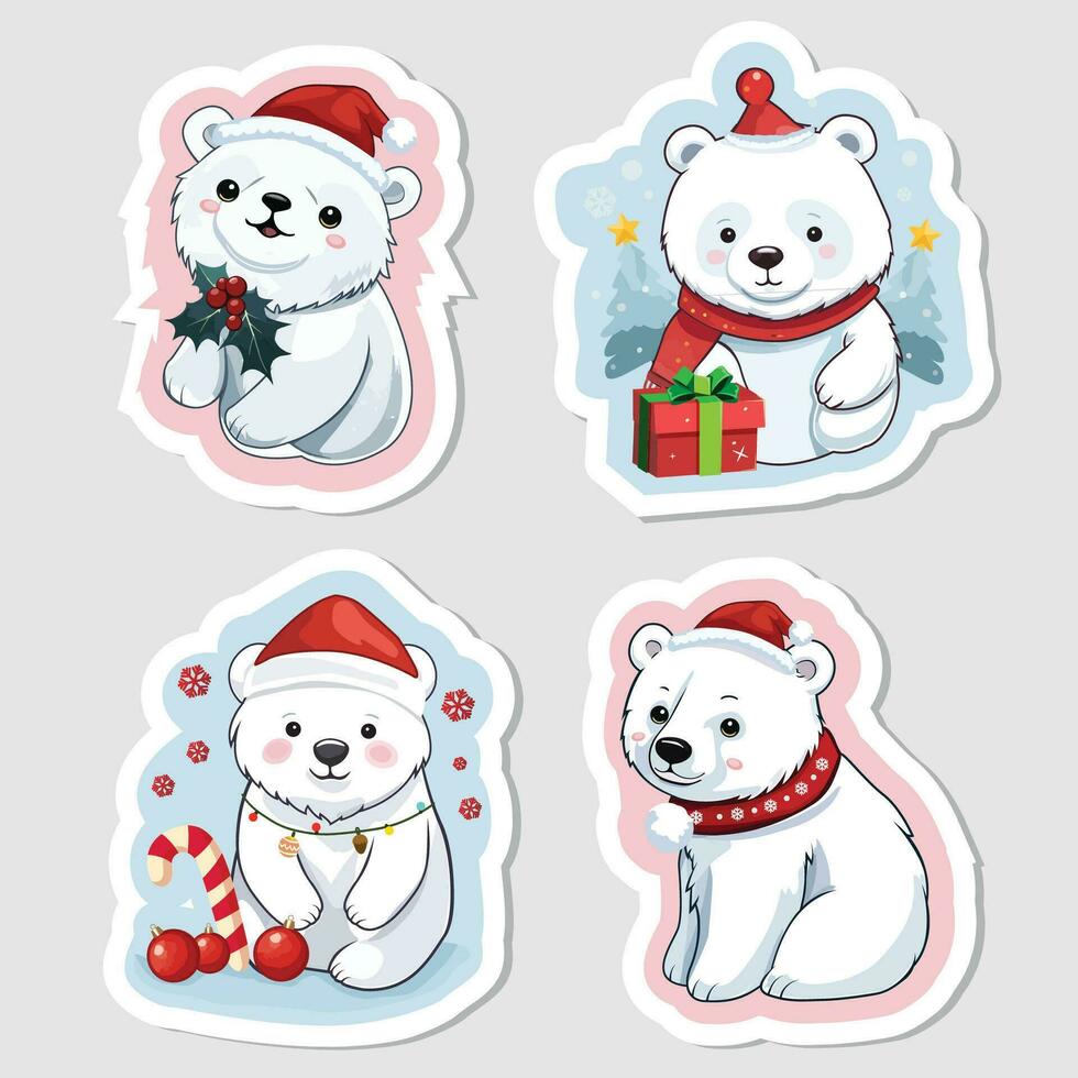 Cute Christmas Polar Bear Stickers Set vector