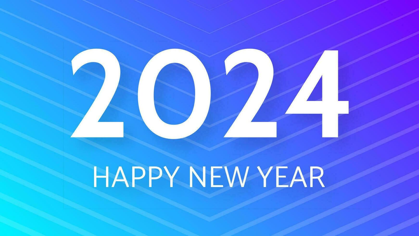 2024 Happy New Year background.  Modern greeting banner template with white 2024 New Year numbers on blue abstract background with lines. Vector illustration