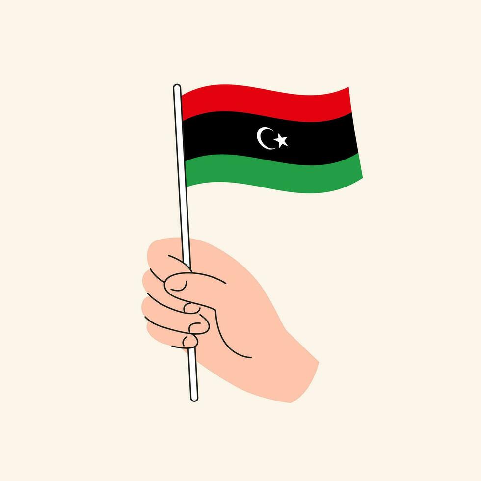 Cartoon Hand Holding Libyan Flag, Isolated Vector Design.