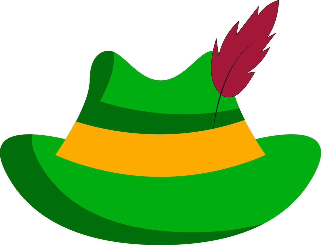 Clipart of a green hat stuck with a feather, vector or color illustration