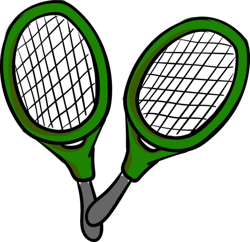 Child drawing of two green rackets , vector or color illustration