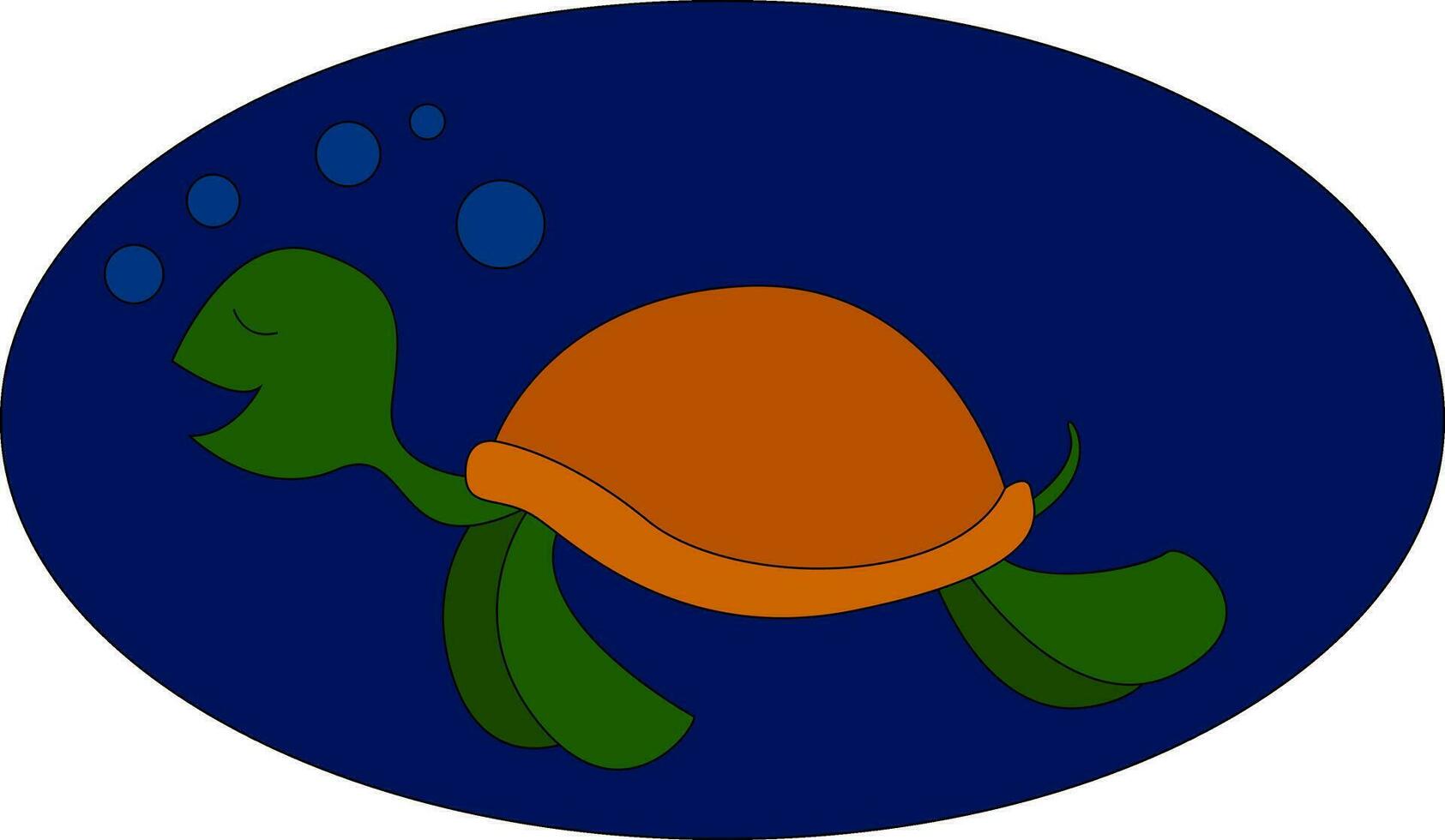 Portrait of a cute turtle making bubbles while swimming over blue background viewed from the side, vector or color illustration