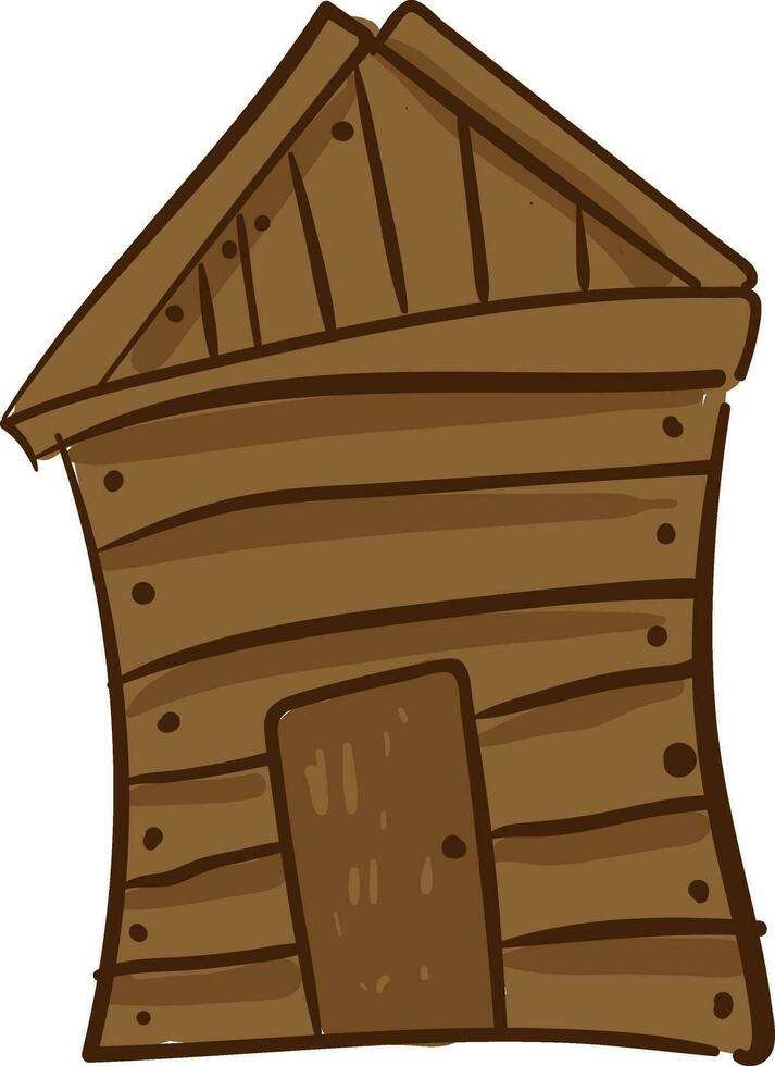 Painting of a brown wooden house, vector or color illustration