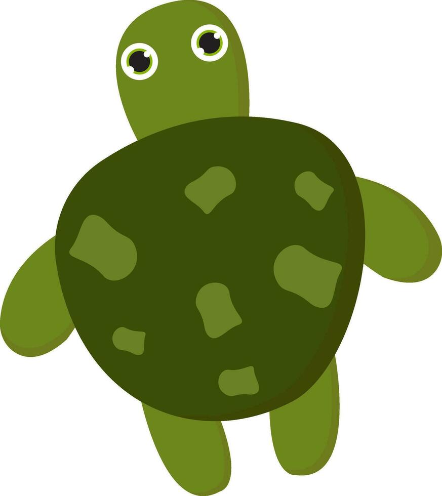 Cartoon picture of a cute green turtle isolated white background viewed from the back, vector or color illustration