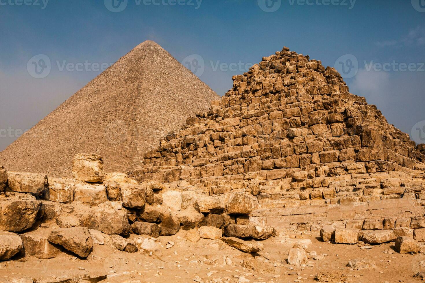 Famous Egyptian Pyramids of Giza. Landscape in Egypt. Pyramid in desert. Africa. Wonder of the World photo