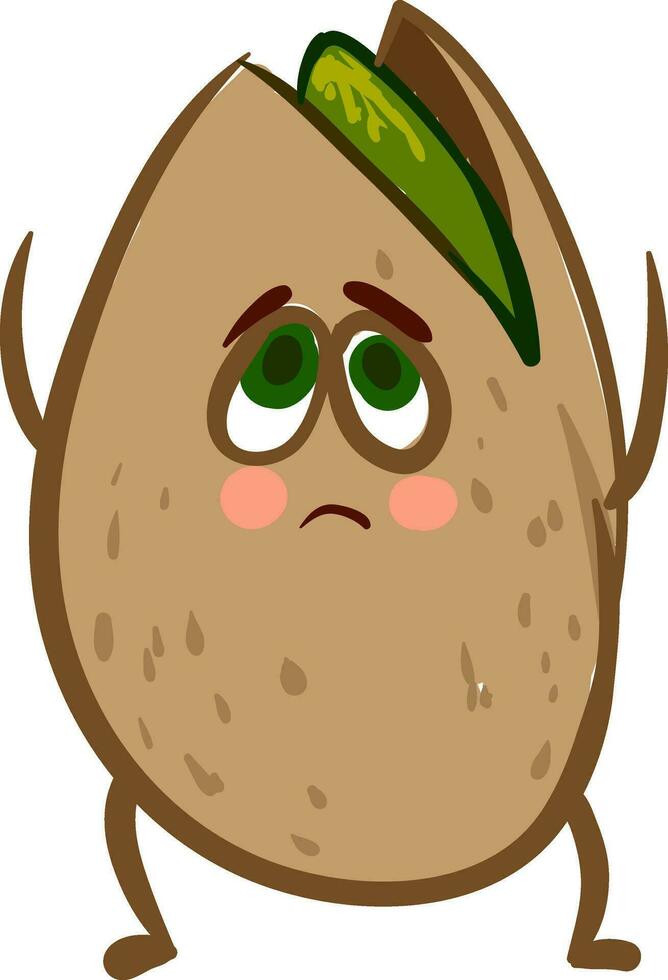 Emoji of the sad pistachio, vector or color illustration